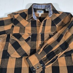 Vintage Painted Mesa Flannel Shirt Mens Large‎ Pearl Snap Heavy Sm Hole Gld/Blk
